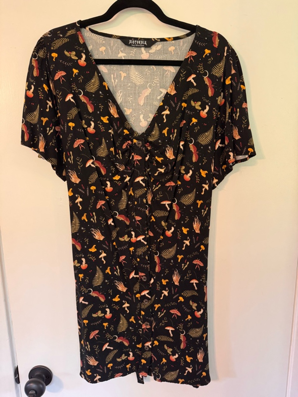 Disturbia Black Mushroom Button Front Short Sleeve Dress